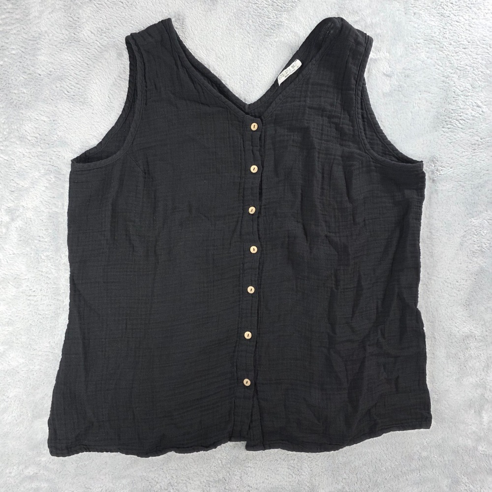 Elis Sile Bezi Women 3XL Black Tank Top Button Front Double Gauze Cotton Boho